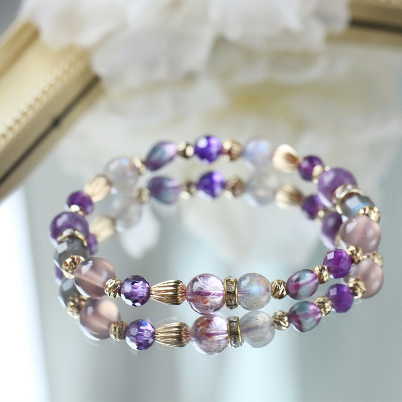 亚维侬的春日序曲。紫钛晶I拉长石I彩萤石I紫水晶天然石设计手链 - 手链/手环 - 水晶 紫色