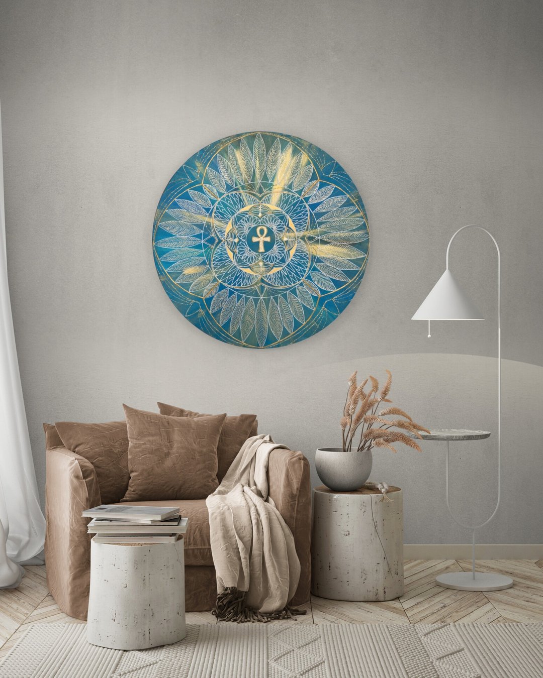 Ankh mandala Egyptian pattern Sacred geometry symbolic art Meditation yoga decor - 墙贴/壁贴 - 压克力 蓝色