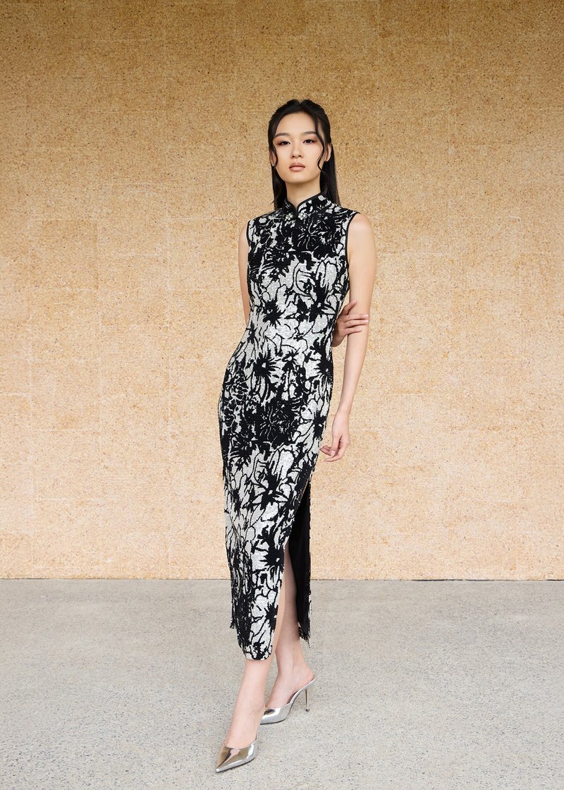 无袖亮片旗袍 |晚装礼服 |香港设计|古典|气质|中西合璧 - 旗袍 - 其他材质 黑色