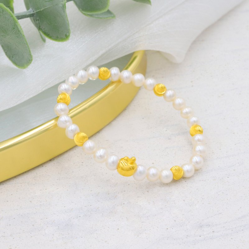 木村轻金饰 / 黄金平安珍珠手环 纯金苹果 开运手环  9999黄金 - 手链/手环 - 24k 金 金色