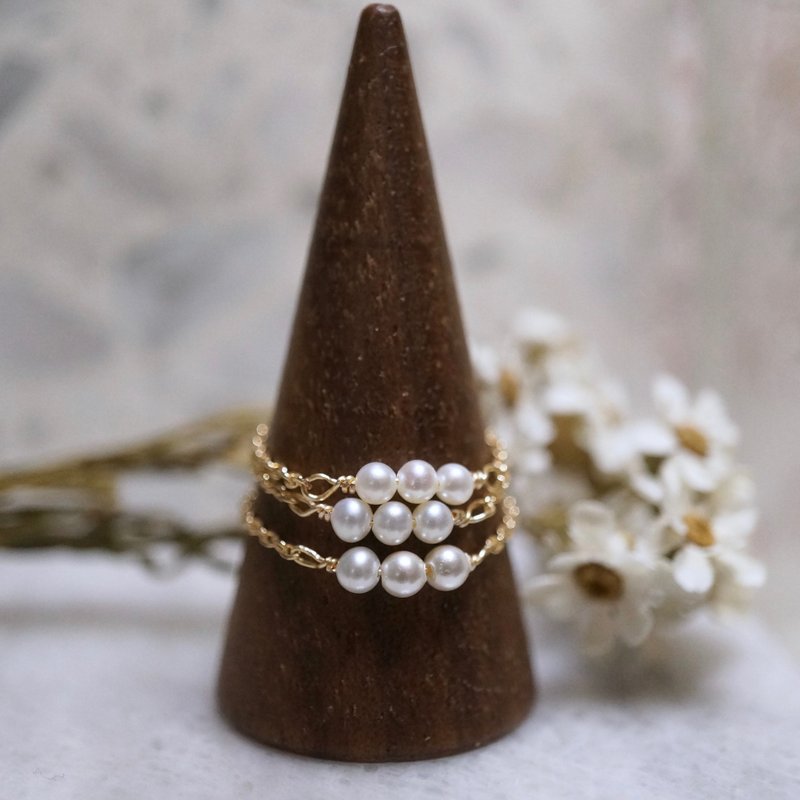 ITS-R116【宝石链戒・正圆珍珠 】14kgf珍珠链戒1只。 - 戒指 - 宝石 金色