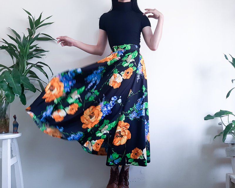 复古 20 世纪 70 年代花卉裹身长裙嬉皮波西米亚风裙子 Xs-L 码裹 - 裙子 - 聚酯纤维 多色