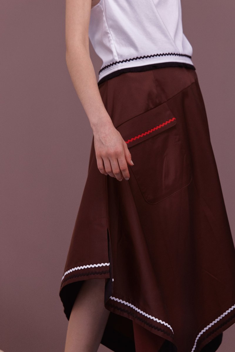 ENVOL AVEC NING 不规则滚边裙 - 咖啡 - 裙子 - 其他材质 咖啡色