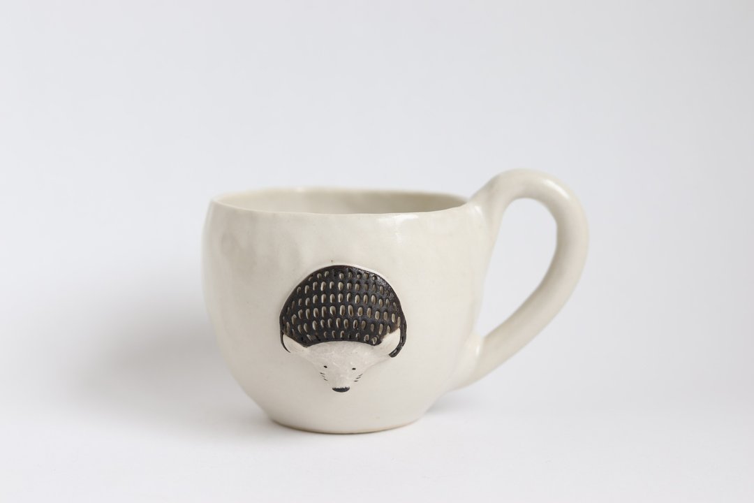 Animal Mug Hedgehog [Made-to-Order] - 陶艺 - 陶 白色
