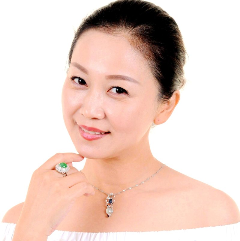 小步舞曲三重奏-蓝宝石-白翡白K金墬子 - 项链 - 宝石 蓝色