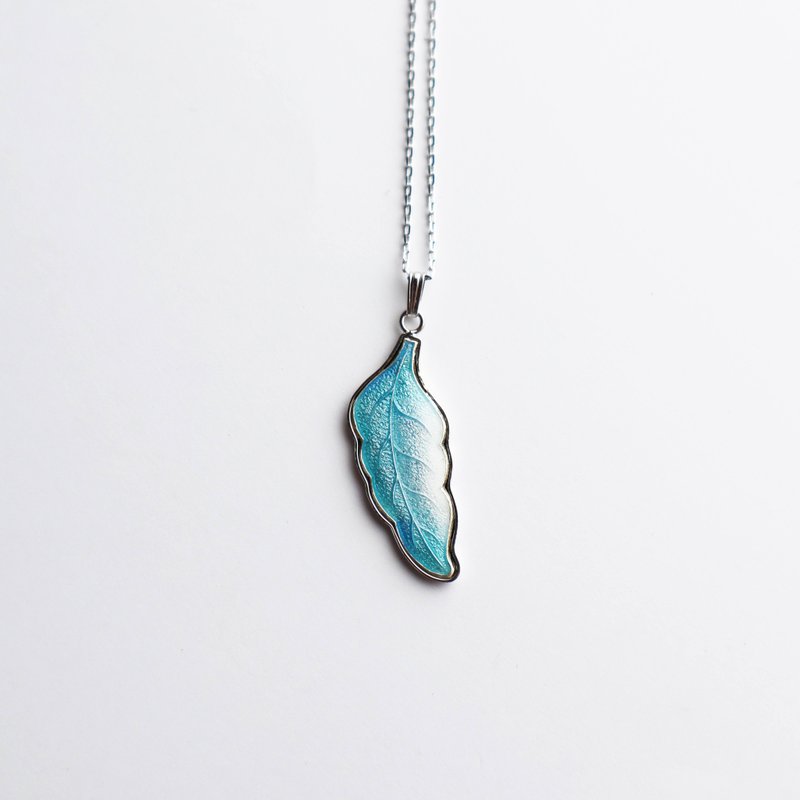 羽毛 【天空蓝】七宝烧坠饰 纯银胎七宝 - 项链 - 银 蓝色