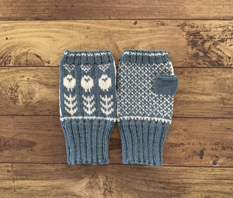 男士绵羊暖手器 钢蓝x白 - 手套 - 羊毛 蓝色