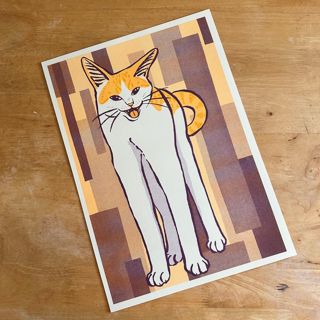 手脚长长的我家猫 孔版印刷 A3海报 - 海报/装饰画/版画 - 纸 多色