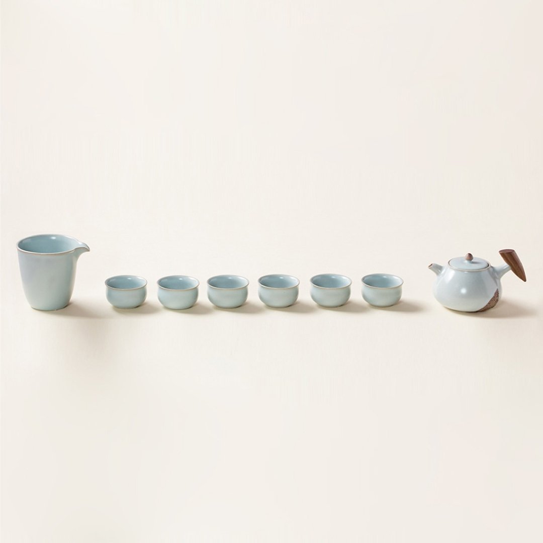 【礼物首选】陆宝 汝窑 入木三分茶组 一壶一海六杯 - 茶具/茶杯 - 陶 透明