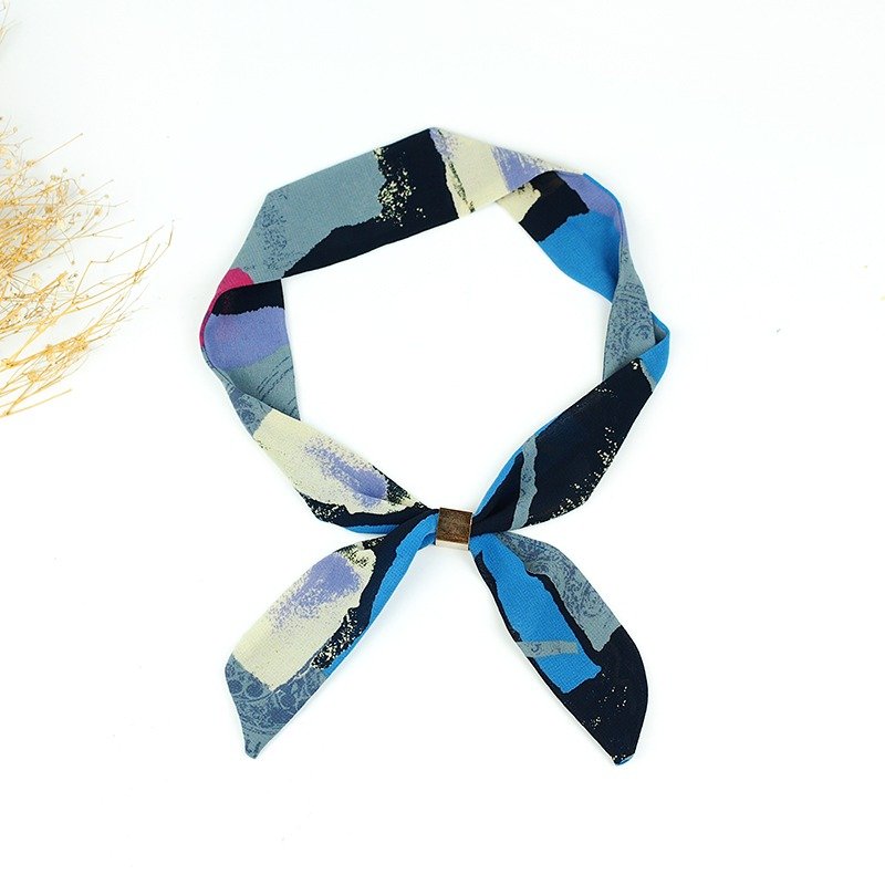 小牛村 Calf Village 手工小领巾 无铝线发带 头带 复古丝质 色块 彩色 古着 {时尚古色}【A-196】 - 丝巾 - 丝．绢 蓝色