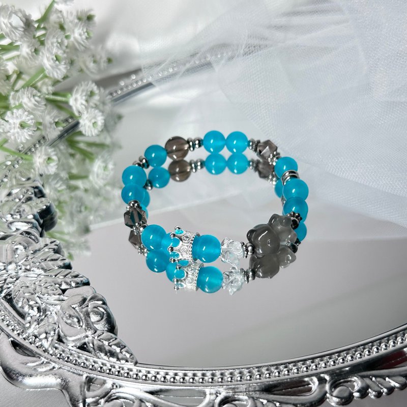 蒂芬尼的小熊手串 - 太阳骨干小熊、烟晶、冰种天河石 - 手链/手环 - 水晶 绿色