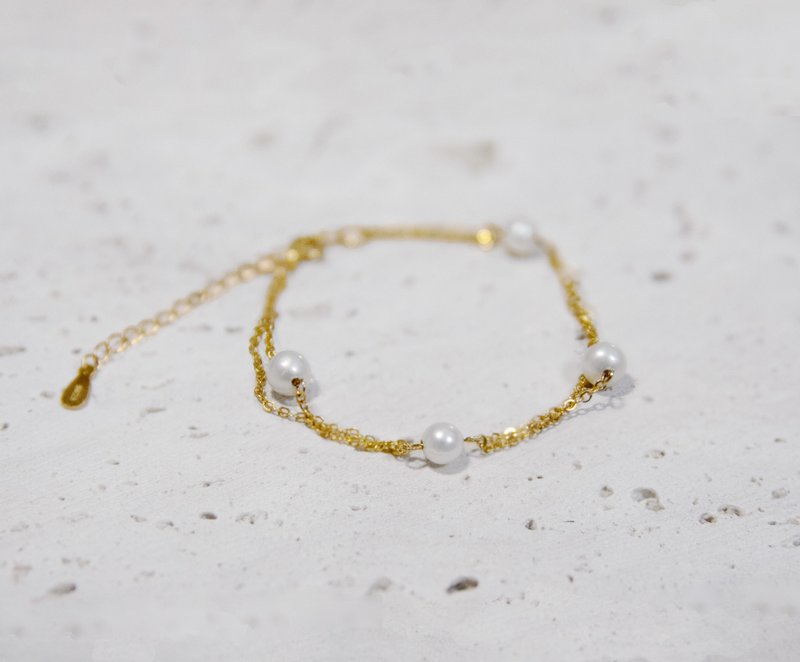 925纯银 天然淡水珍珠近圆珍珠 满天星双层手链母亲节礼物 - 手链/手环 - 纯银 白色