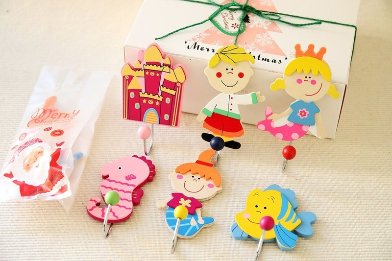 木制童话故事 美人鱼公主王子挂勾 六入组 - 墙贴/壁贴 - 木头 