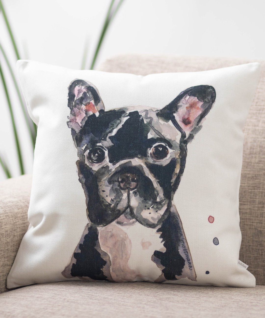 Jubilee超人气款 亚麻布抱枕套 宠物图案 法国斗牛犬 45×45cm - 枕头/抱枕 - 棉 多色