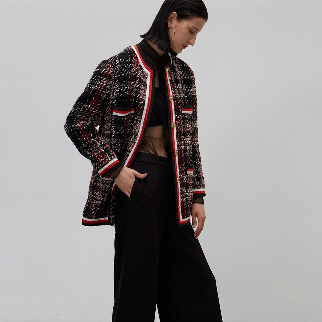 花纱软呢滚边外套│Who Cares 台湾服饰品牌 - 女装休闲/机能外套 - 聚酯纤维 红色