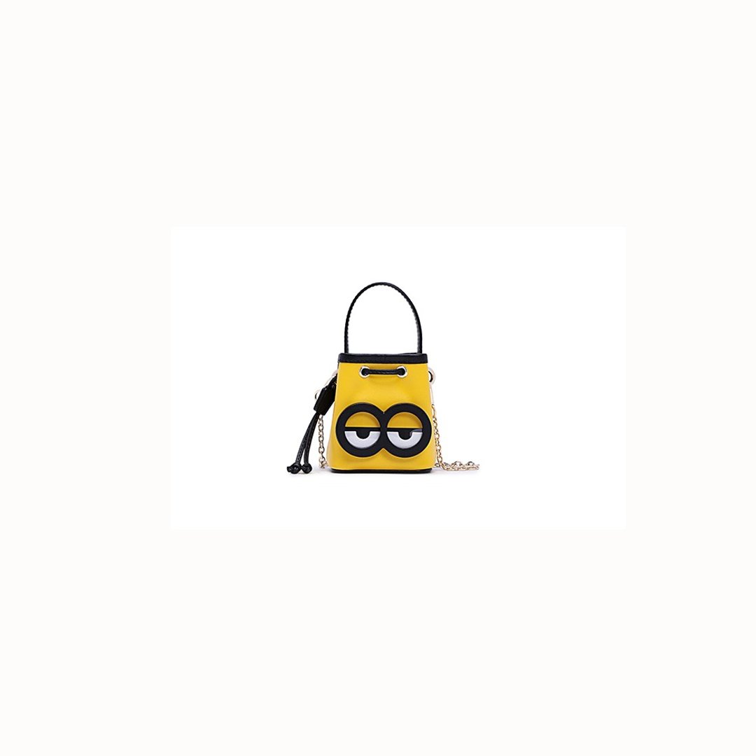 Minions织物镶牛皮革斜挎包 - 侧背包/斜挎包 - 真皮 黄色