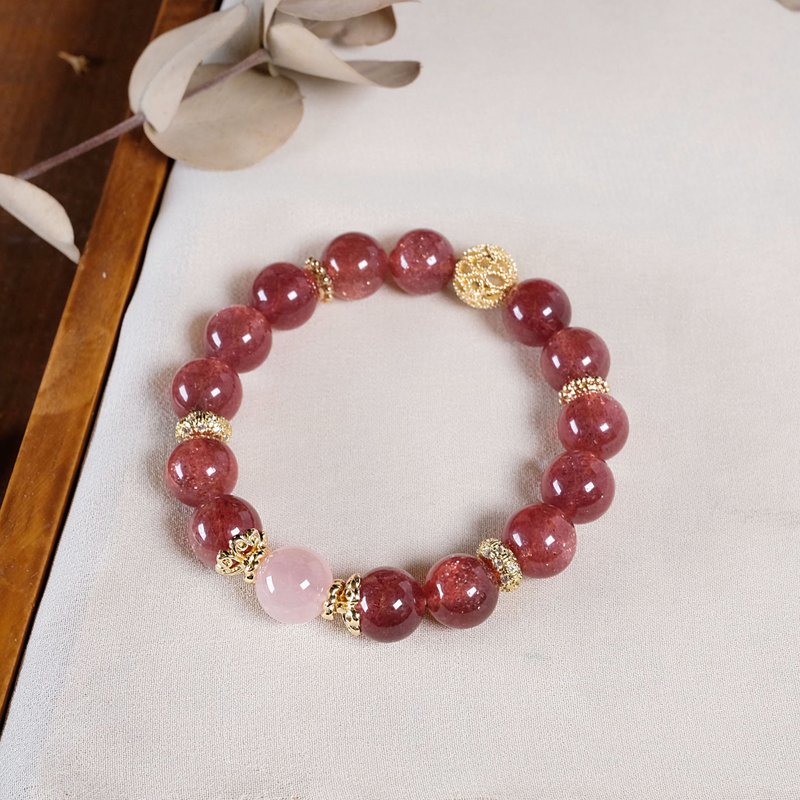 高品质星光草莓晶 粉晶 手链 天然矿石水晶 - 手链/手环 - 宝石 红色