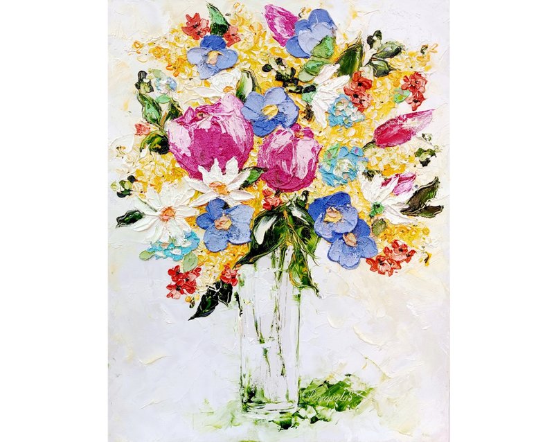 Lilac Oil Painting Original Artwork Impasto FlowerArt Lilac Flowers 16 x 12 - 墙贴/壁贴 - 其他材质 黄色