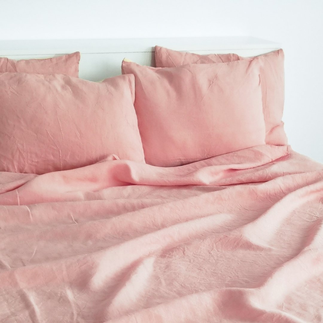 Sunset pink linen flat sheet / Linen bedsheet / Softened stonewashed linen sheet - 寝具 - 亚麻 粉红色
