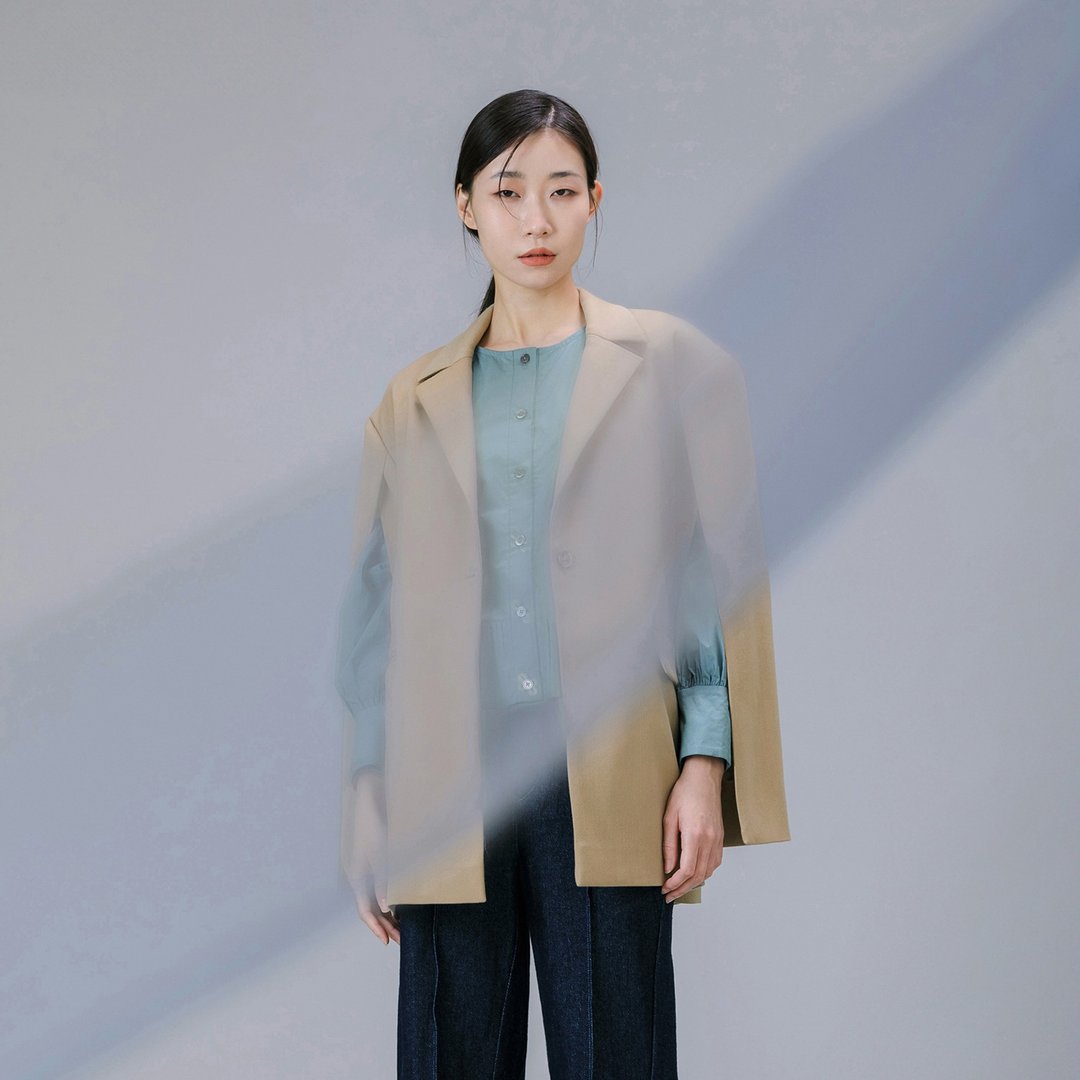 袖开衩单扣西装外套 - 女装西装外套/风衣 - 羊毛 卡其色