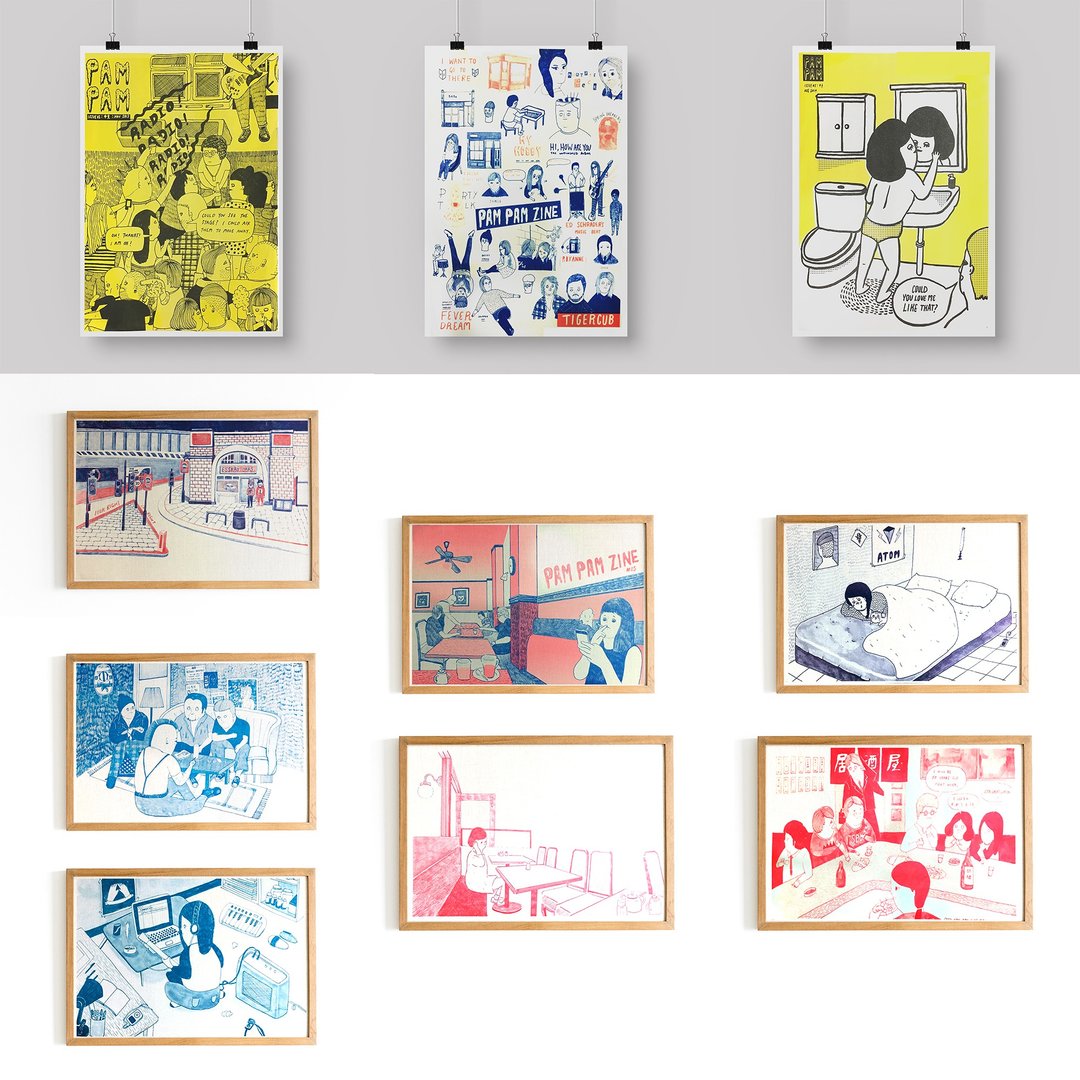 Pam Pam Zine Collection Risograph 孔版印刷A3海报一组五张 - 海报/装饰画/版画 - 纸 多色
