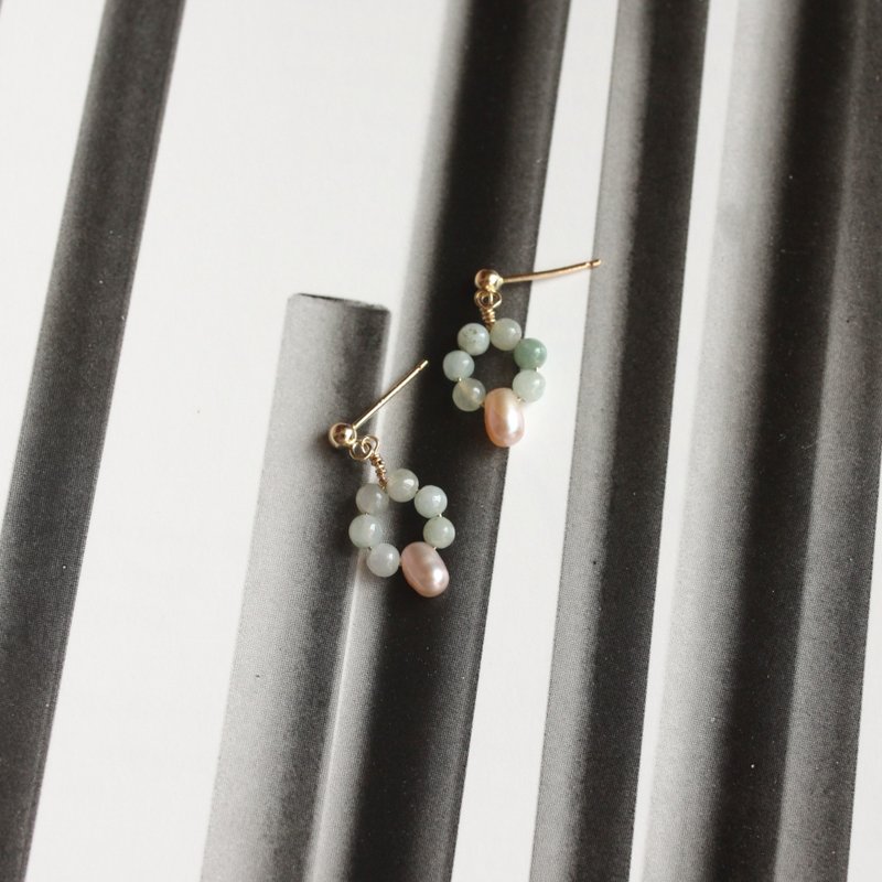 【礼物】好Chill-天然珍珠翡翠耳环14KGF注金 - 耳环/耳夹 - 宝石 绿色