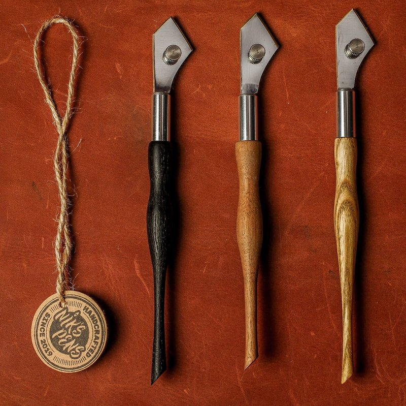 手工绘图笔，适合挥洒自如的书法创作／三刀头／手工雕刻笔杆 - 蘸水笔 - 其他金属 银色