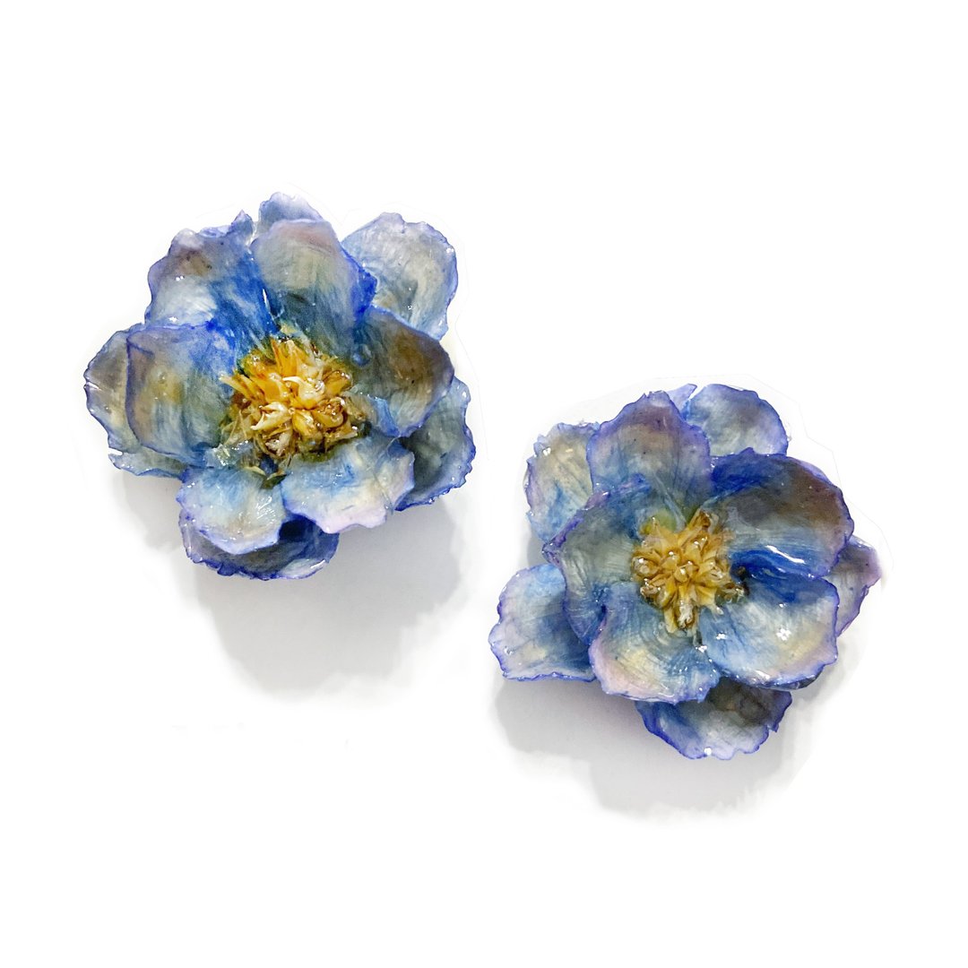 日本树脂银莲花油画蓝耳环.耳夹.耳针 - 耳环/耳夹 - 植物．花 蓝色