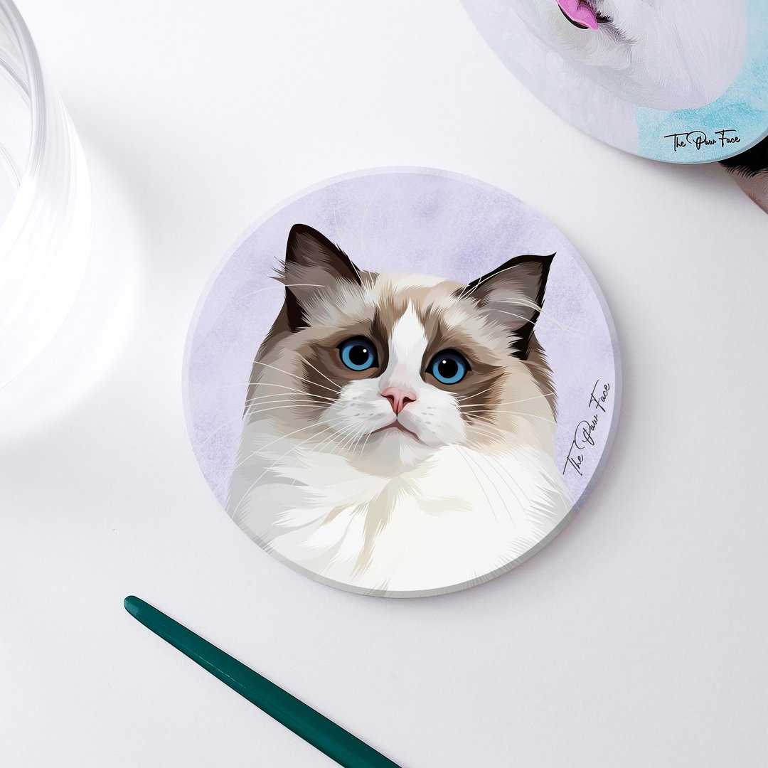 海豹布偶 布偶猫 猫猫-圆型陶瓷吸水杯垫/动物/居家用品 自家设 - 杯垫 - 陶 