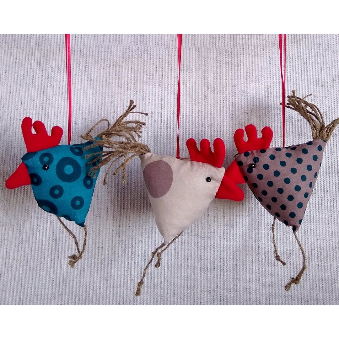 Blue beige chicken garland, Country decor, Handmade chickens - 墙贴/壁贴 - 棉 蓝色