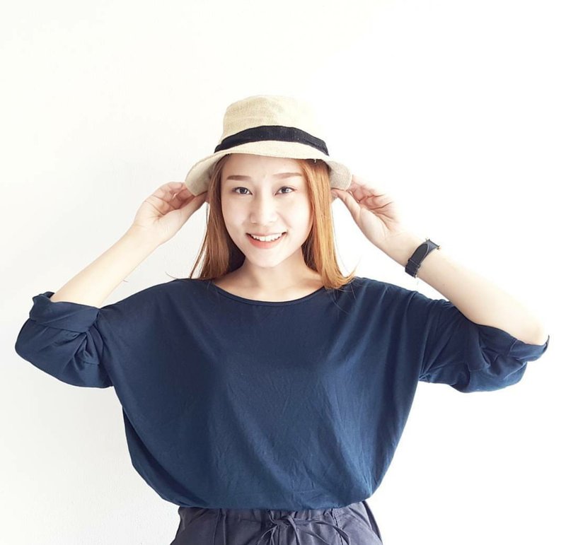 基本款长袖上衣-海军蓝 - 女装 T 恤 - 棉．麻 蓝色