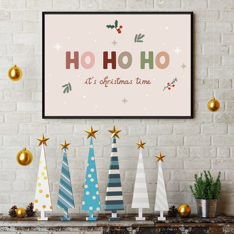 Ho Ho Ho IV - 圣诞插画/圣诞树装饰挂画/圣诞小物/圣诞交换礼物 - 海报/装饰画/版画 - 棉．麻 粉红色