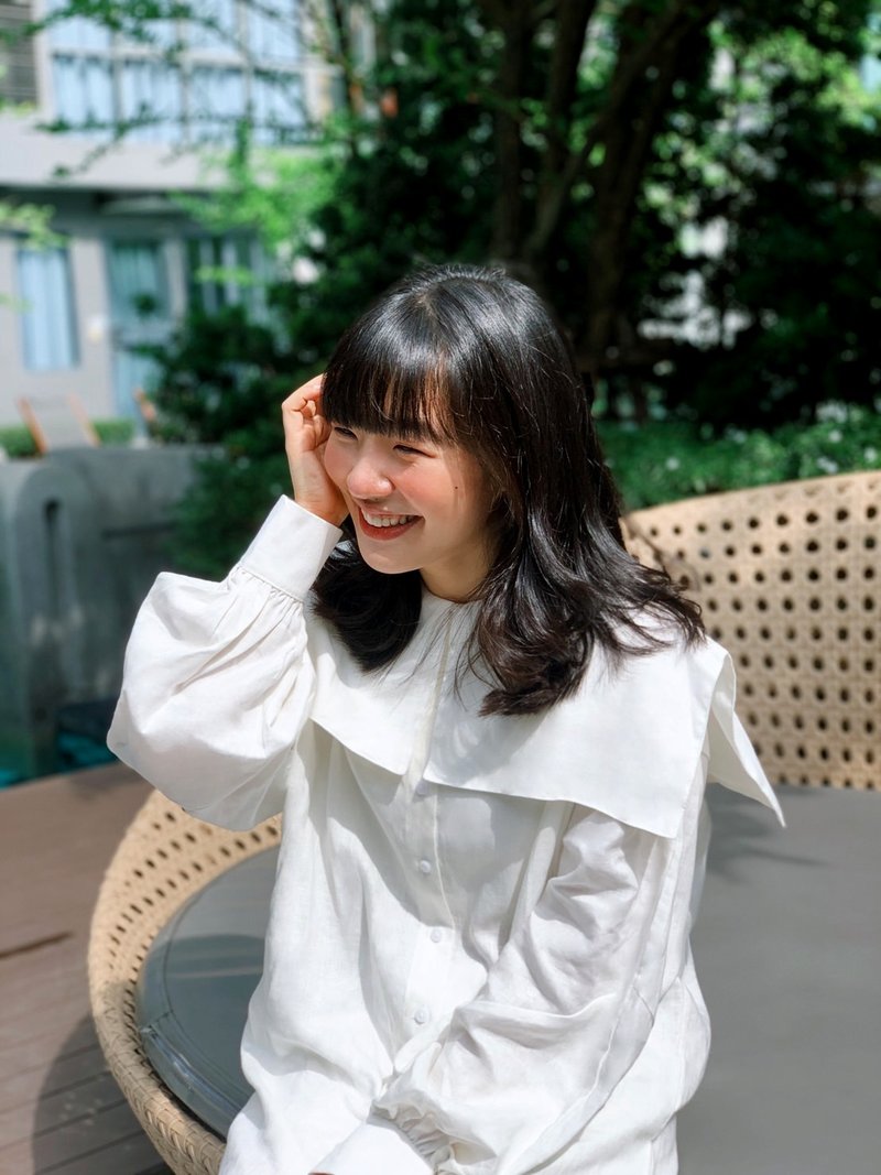 Sailor Collar Dress : White - 洋装/连衣裙 - 棉．麻 白色