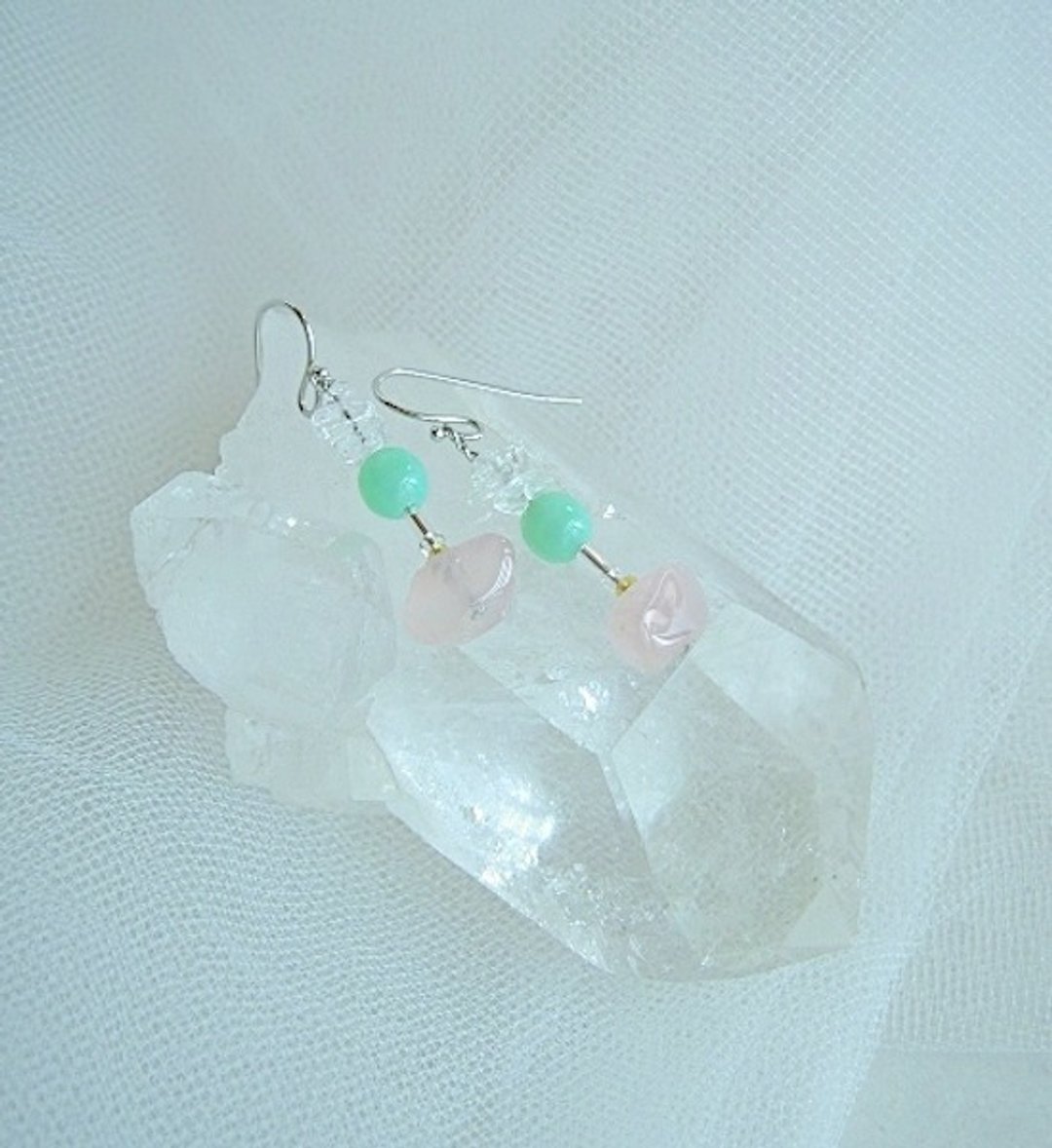 Composition earrings 3 - 耳环/耳夹 - 宝石 粉红色