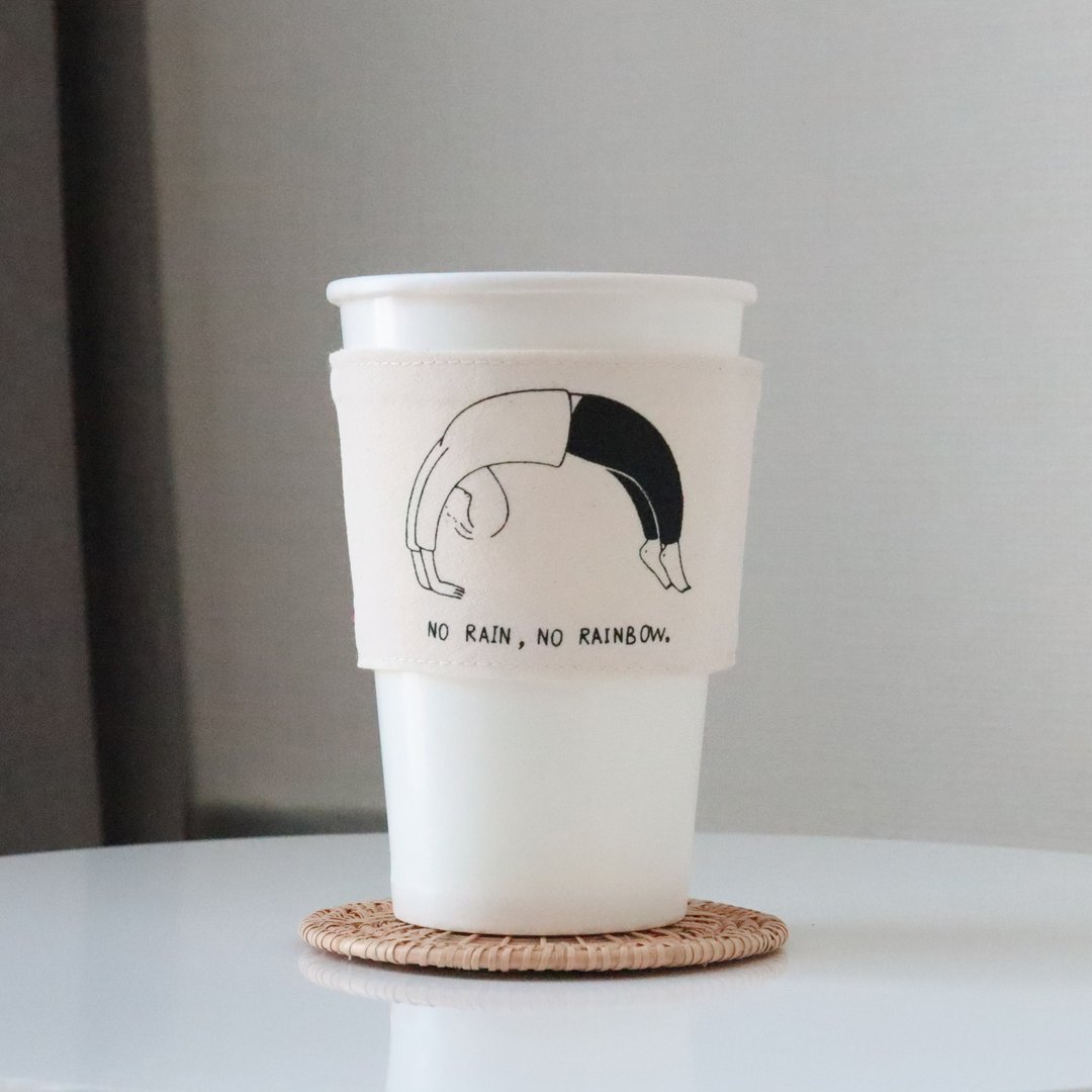no rain, no rainbow cup sleeve. - 杯垫 - 棉 白色