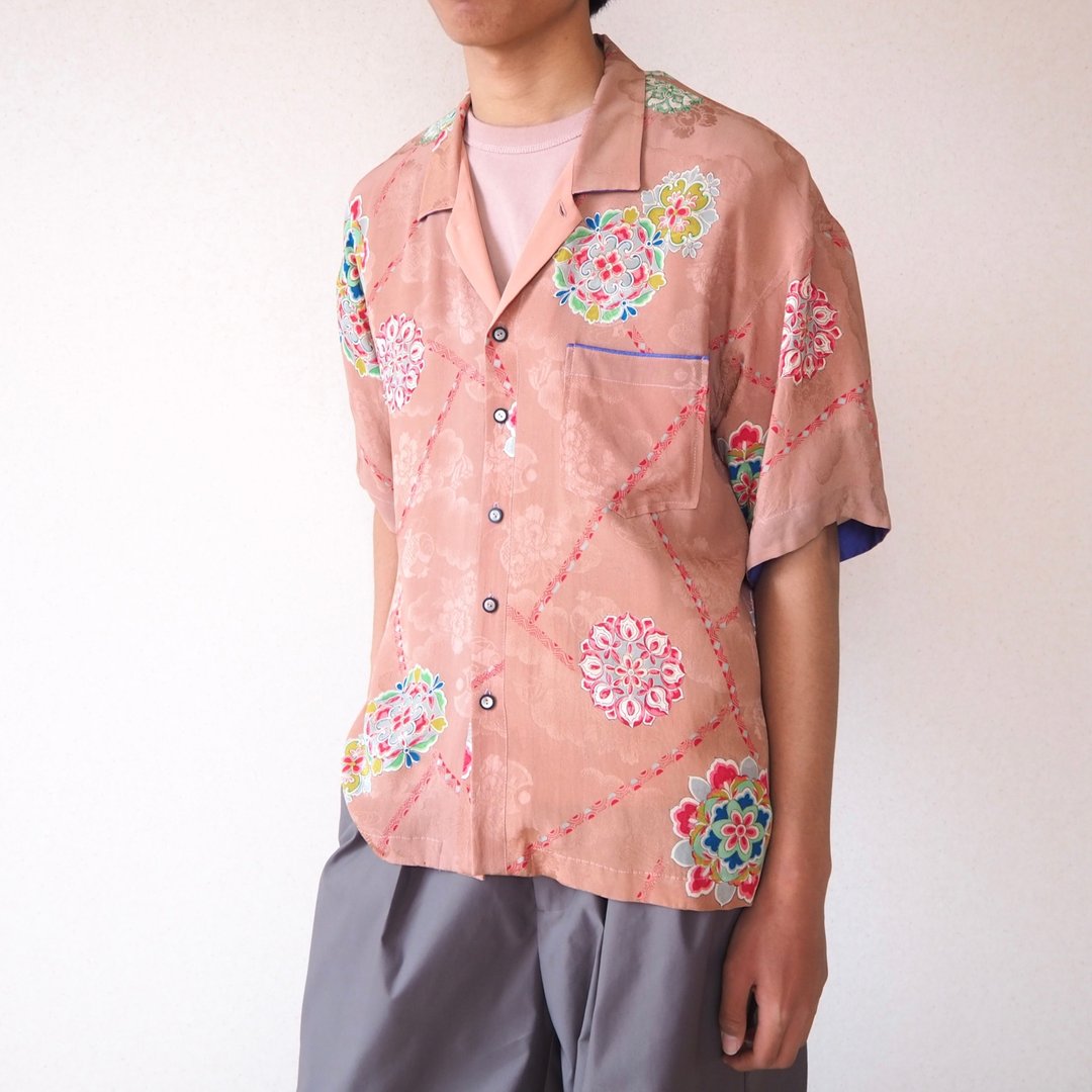 【日本制造】男式丝绸衬衫L、和服衬衫、吉祥图案、礼物 - 男装衬衫 - 丝．绢 粉红色