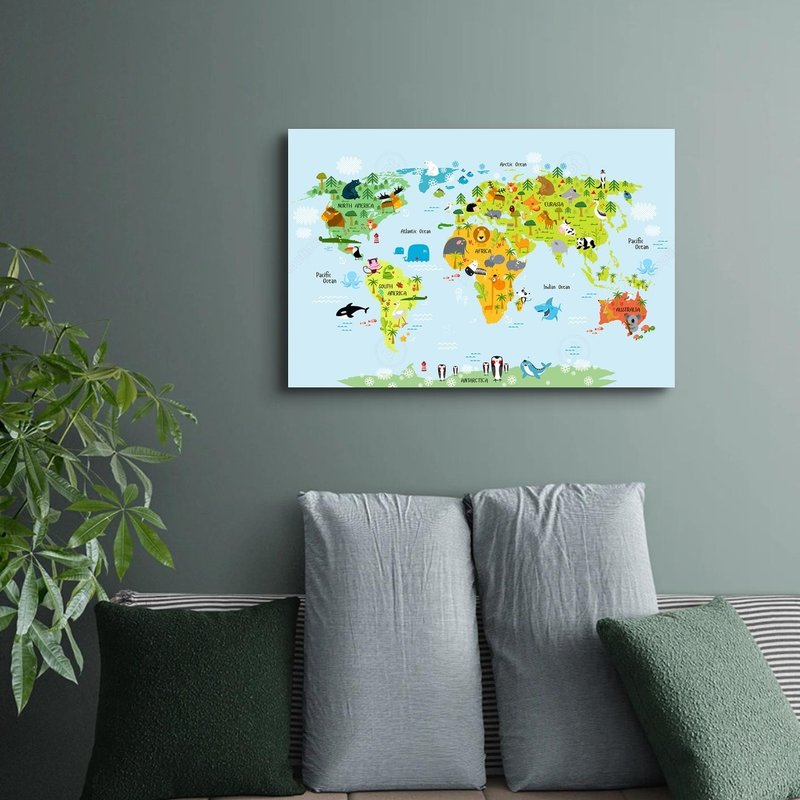世界地图 可爱动物版 艺术微喷无框画 - 海报/装饰画/版画 - 聚酯纤维 