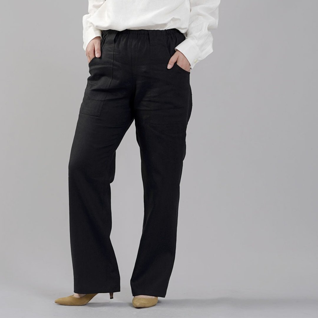 wafu --Flax Linen Baker Pants / Black b013l-bck2 - 女装长裤 - 亚麻 绿色