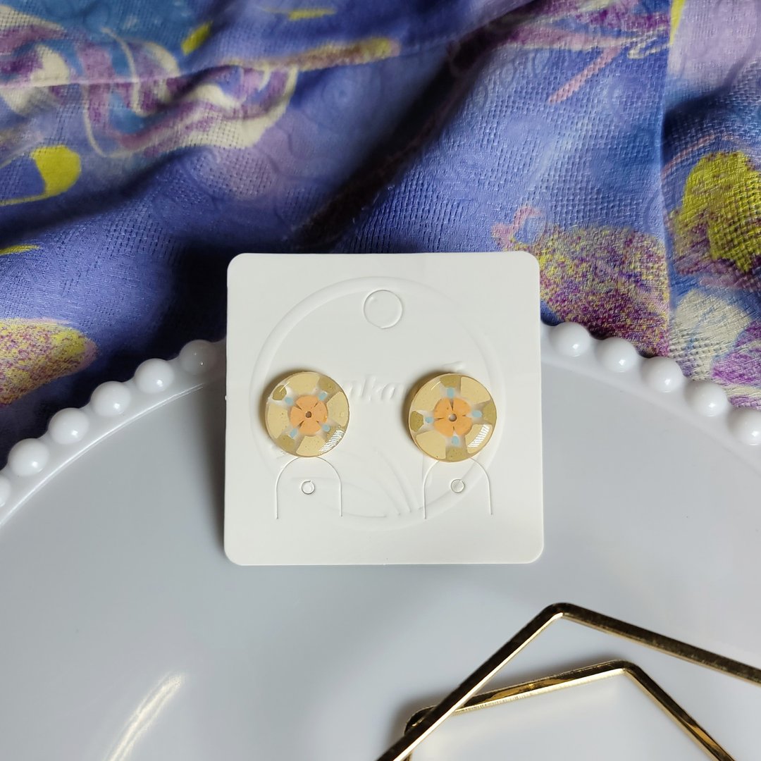 盛夏冰果室 豆花 花砖 手绘热缩片 耳环 - 耳环/耳夹 - 不锈钢 多色