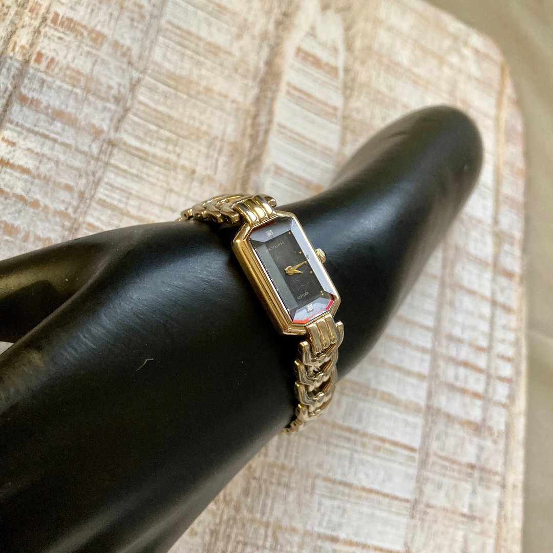 CITIZEN SYLPH 立体八角镜面 极罕见红色印刷 水钻 古董表 - 女表 - 其他金属 黑色
