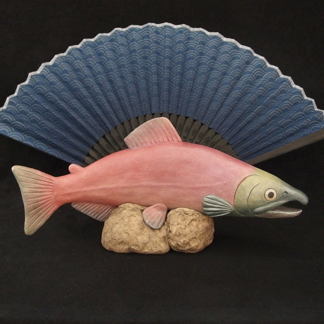 Ceramic Male Sockeye Salmon (Length:10.1in), Hand-built Ceramic Art - 摆饰 - 陶 
