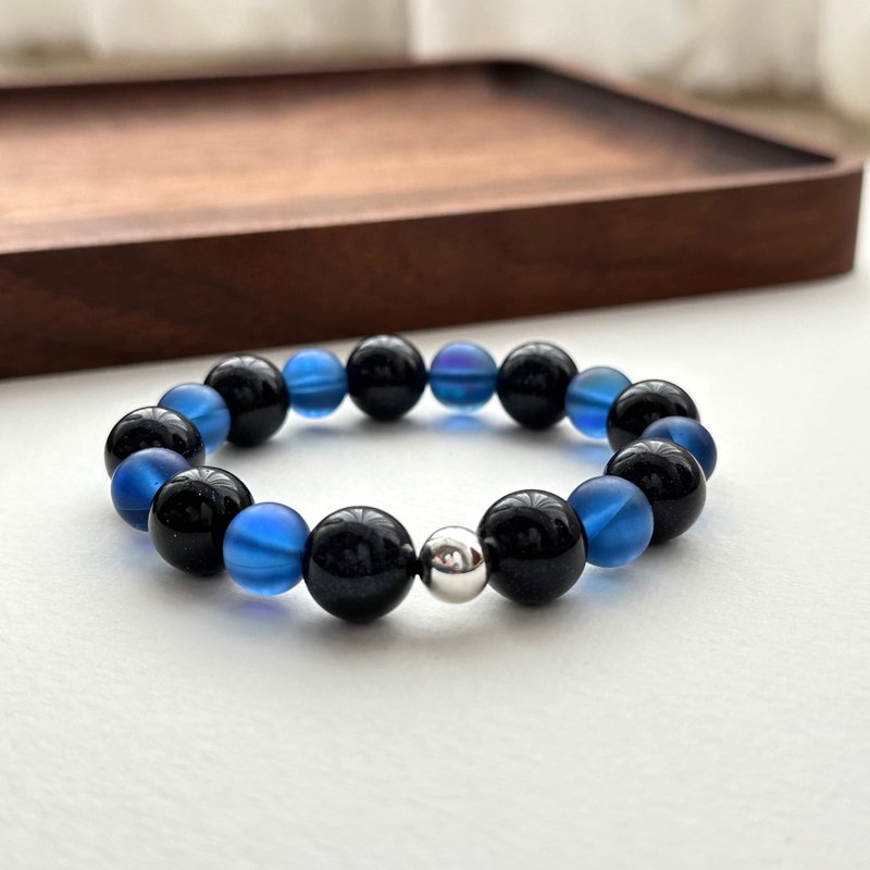 【星夜】蓝砂石雾蓝琉璃手链 勇气信心意志力【摩羯水瓶|1月】 - 手链/手环 - 半宝石 蓝色