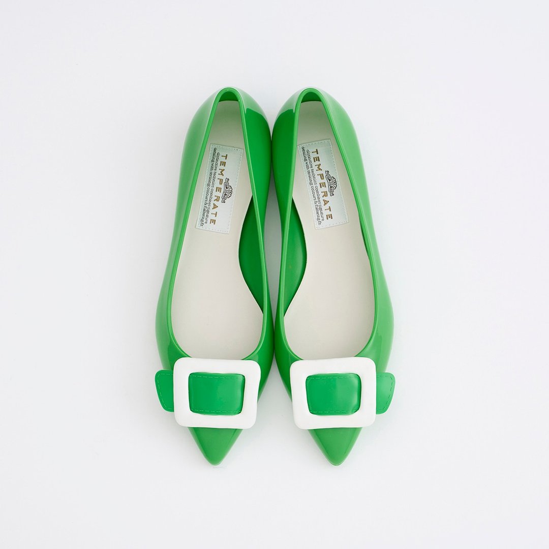 NINA (LEAF) PVC POINTED TOE FLATS pointed toe pumps - 雨鞋/雨靴 - 防水材质 绿色