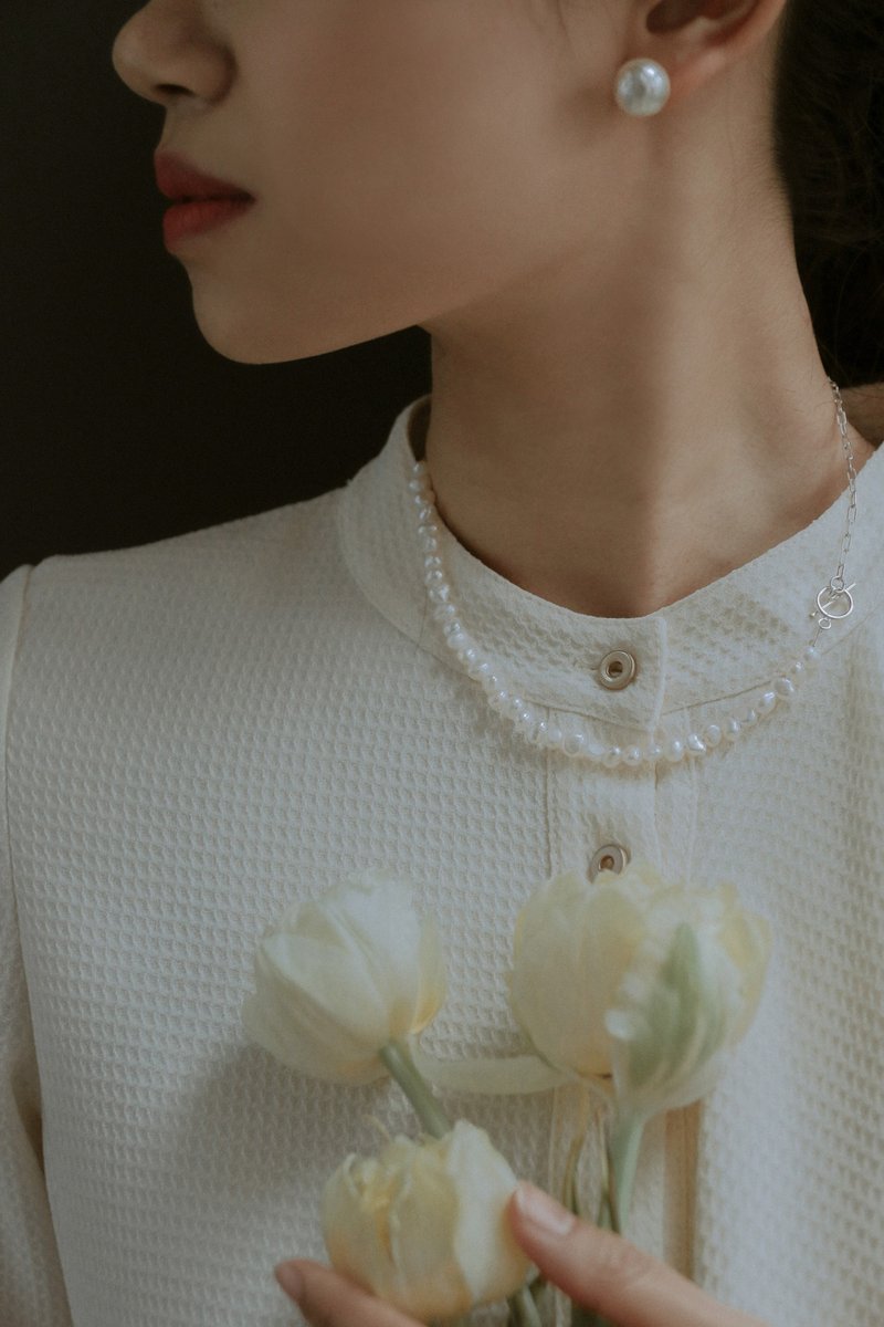 SV925 AUDREY HEPBURN 3 WAY OT扣巴洛克珍珠半半项链Choker - 颈链 - 珍珠 白色