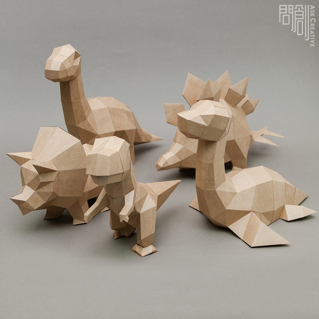 问创DIY手作3D纸模型 - 小恐龙组合 - 玩偶/公仔 - 纸 卡其色