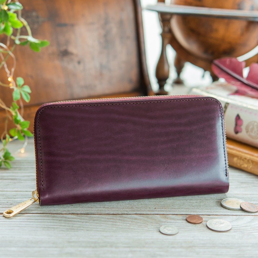 Made in Japan Cowhide Rugato Leather Purple brown made in JAPAN handmade leather wallet - 皮夹/钱包 - 真皮 紫色