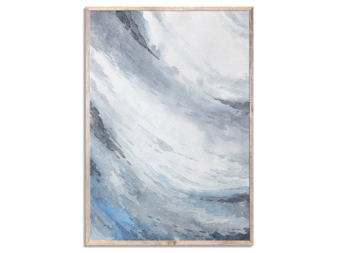 Sea Wave Art Print Abstract Watercolor Art Print Neutral Coastal Art Blue Gray - 海报/装饰画/版画 - 纸 灰色