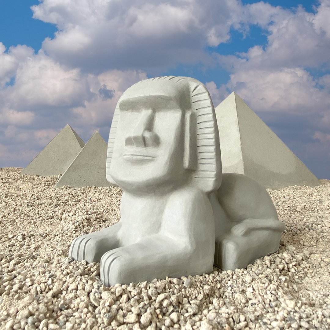 水泥摩艾 Moai－狮身摩艾 狮身人面像 埃及金字塔 - 玩偶/公仔 - 水泥 灰色
