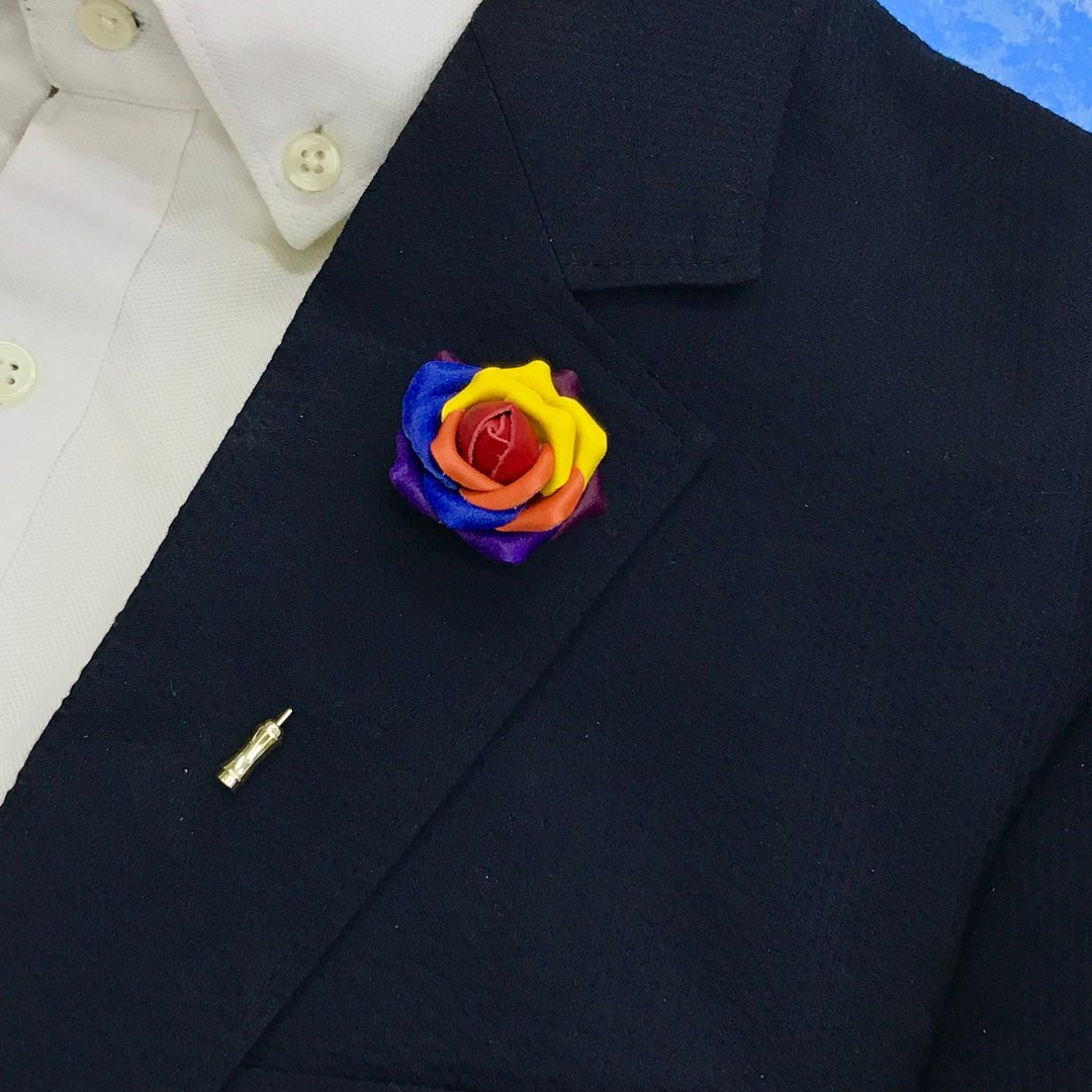 【Rainbow】【彩虹】皮革小玫瑰襟针 - 胸针 - 真皮 多色