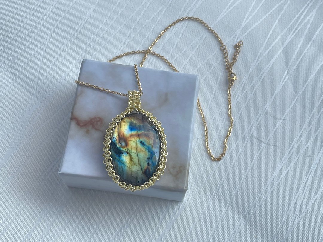221059 wire wrapping 拉长石 铜线 绕线 吊堕 - 项链 - 铜/黄铜 多色